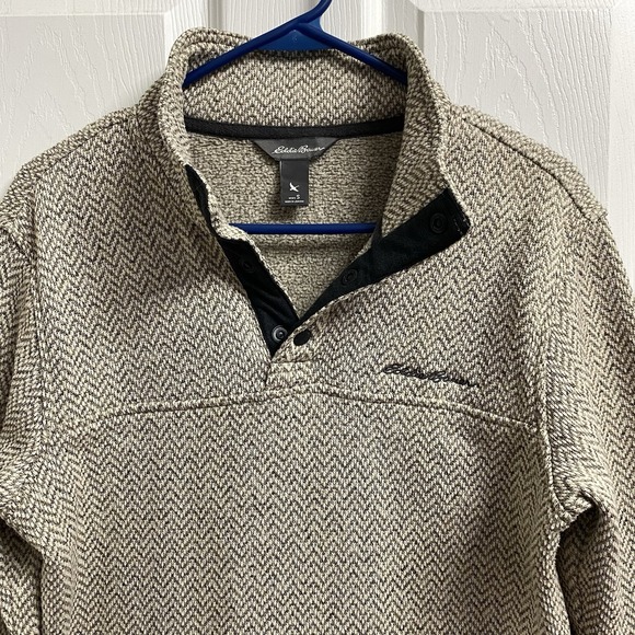 Eddie Bauer Mens 1/4 Button Long Sleeve Pullover Sweater Shirt-Sz. S Beige‎ - Picture 2 of 7